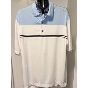 FootJoy Polo Shirt Mens Large Blue White FJ Golf Striped Stretch Performance